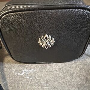 Elegant Helios Lotus Black Leather Messenger Bag